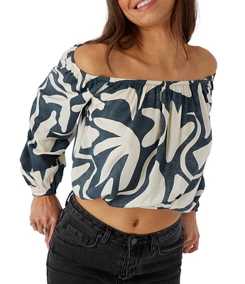 O'Neill Keyara Off-The-Shoulder Long Sleeve Printed Crop Top