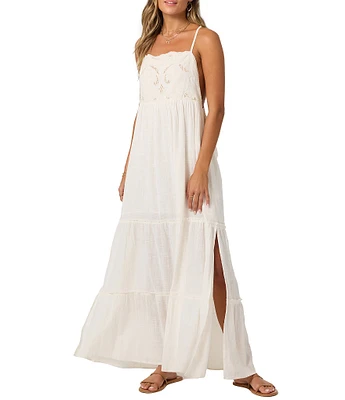 O'Neill Lisbon Embroidered Tiered Side Slit Maxi Dress