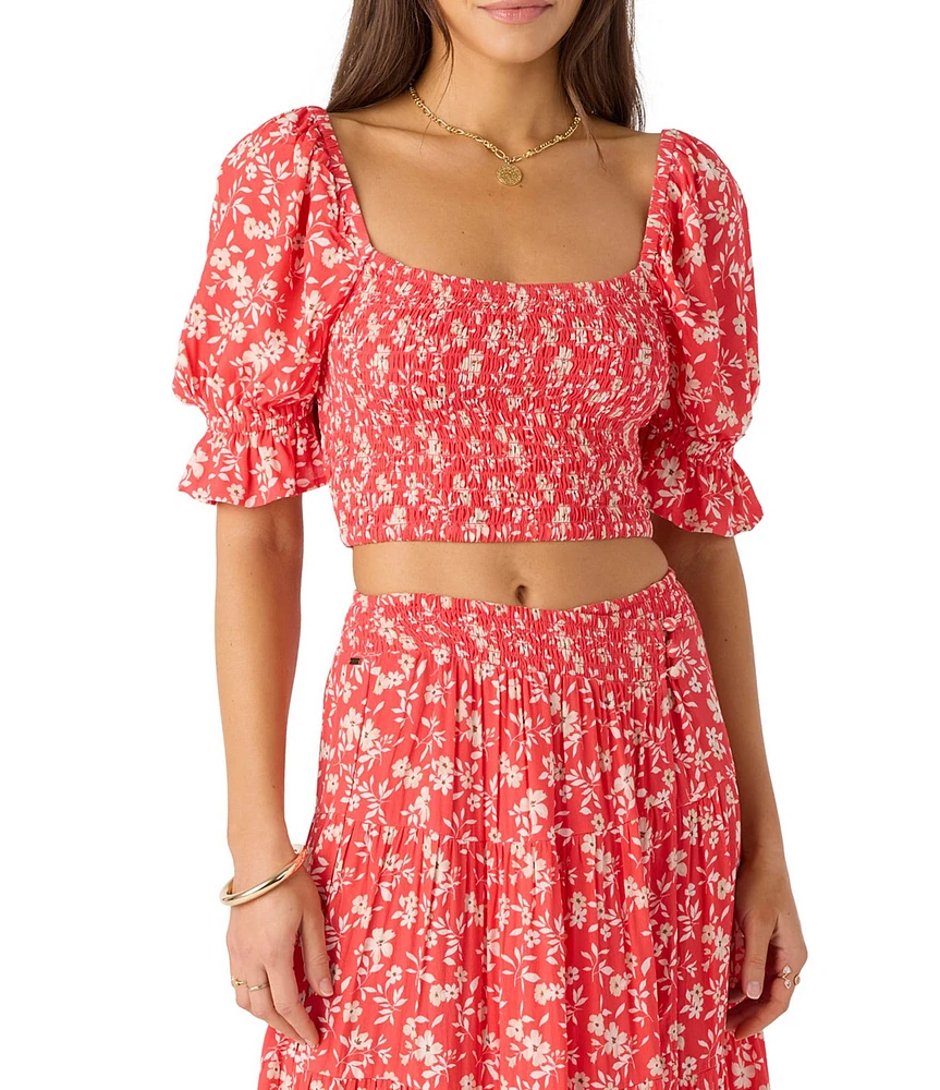O'Neill Lorna Puffed Sleeve Floral Printed Cropped Top