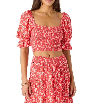 O'Neill Lorna Puffed Sleeve Floral Printed Cropped Top