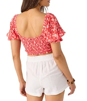 O'Neill Lorna Puffed Sleeve Floral Printed Cropped Top
