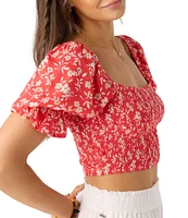 O'Neill Lorna Puffed Sleeve Floral Printed Cropped Top