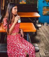 O'Neill Lorna Puffed Sleeve Floral Printed Cropped Top