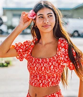 O'Neill Lorna Puffed Sleeve Floral Printed Cropped Top