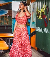 O'Neill Lorna Puffed Sleeve Floral Printed Cropped Top