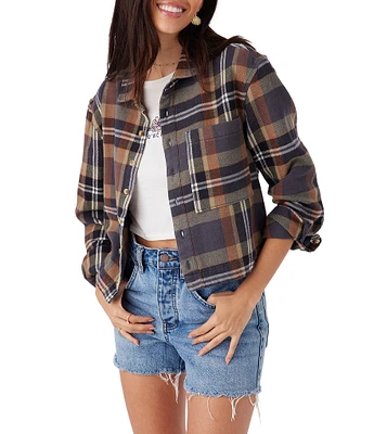 O'Neill Roy Long Sleeve Plaid Cropped Brushed Flannel Shirt