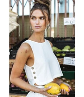 O'Neill Sanders Sleeveless Cropped Linen-Blend Tank Top