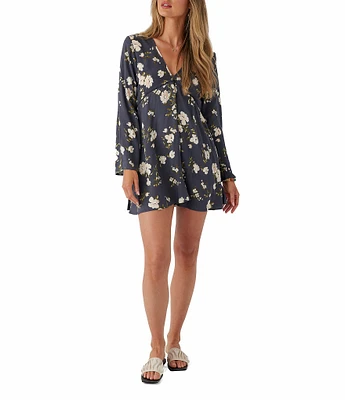 O'Neill Stevie Long Sleeve Floral Printed Short A-Line Dress