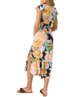 O'Neill Zetta Flutter Sleeve Tropical Floral Print Midi Dress