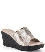 Onex Danica Metallic Print Elastic Stretch Pave Crystal Platform Wedge Sandals