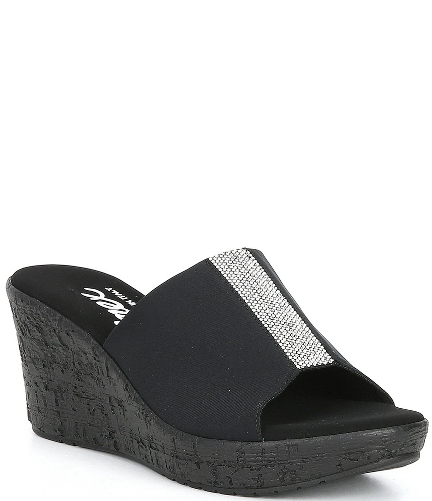 Onex Danica Stretch Fabric Crystal Detail Wedge Sandals