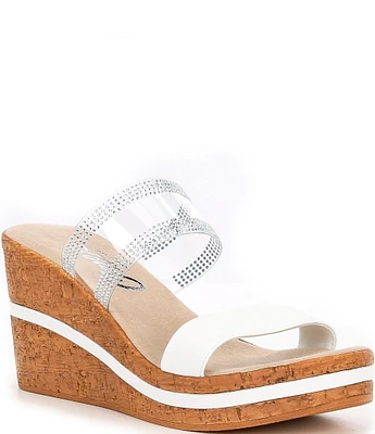 Onex Vanish Leather Rhinestone Cork Wedge Platform Sandals