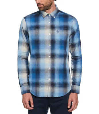 Original Penguin Double Weave Plaid Long Sleeve Woven Shirt