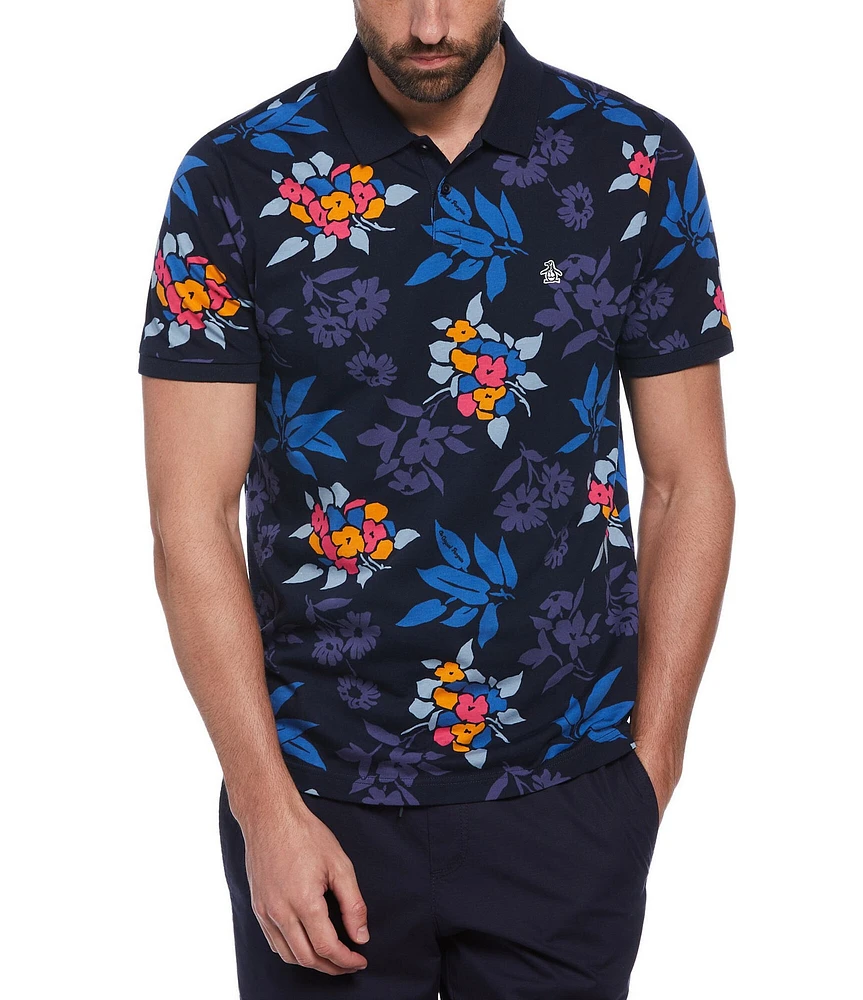 Original Penguin Floral Print Modern Fit Short Sleeve Polo Shirt