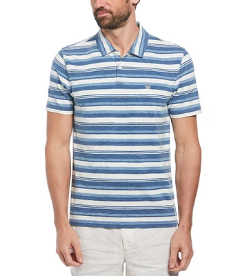 Original Penguin Indigo Stripe Modern Fit Short Sleeve Polo Shirt