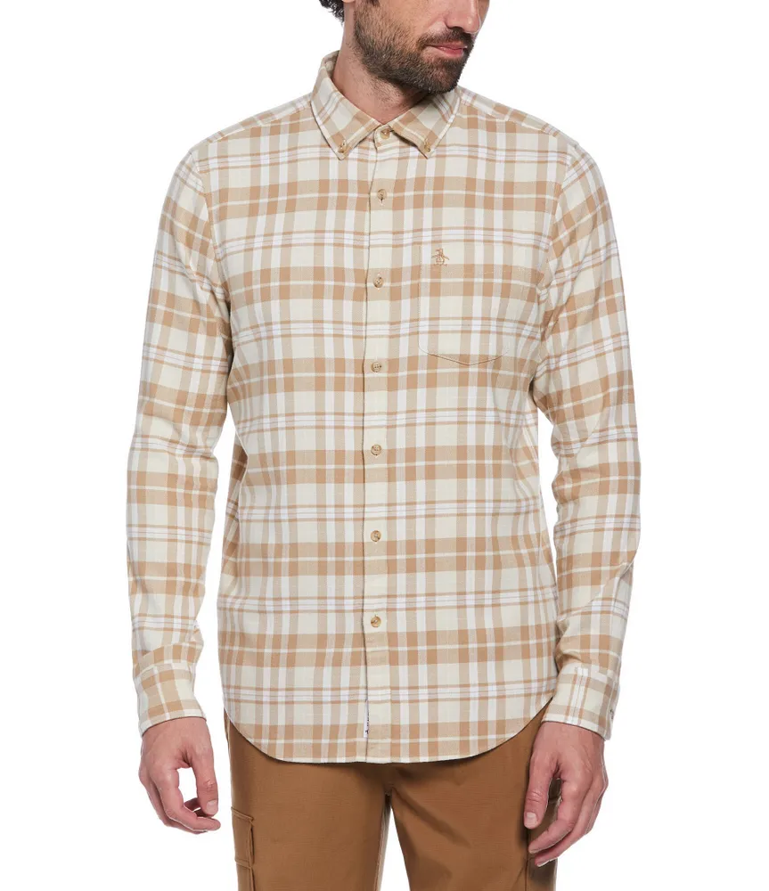 Original Penguin Performance Stretch Flannel Plaid Long Sleeve Woven Shirt