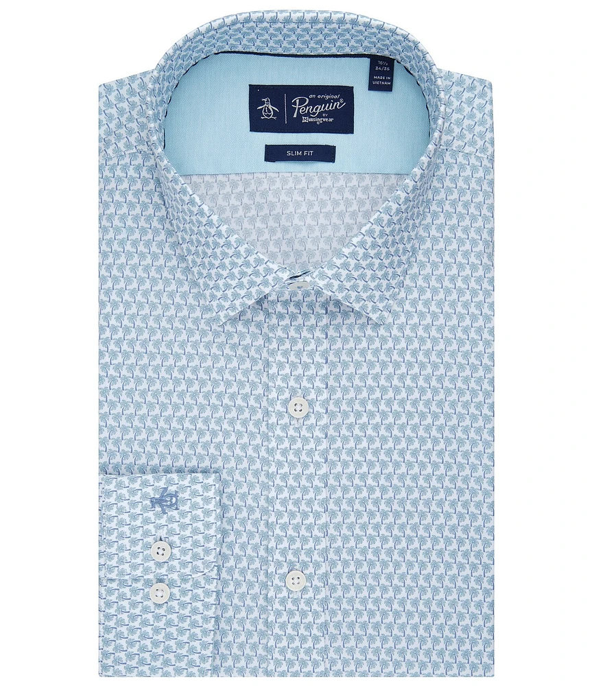 Original Penguin Slim Fit Spread Collar Thousand Palms Printed Dress Shirt