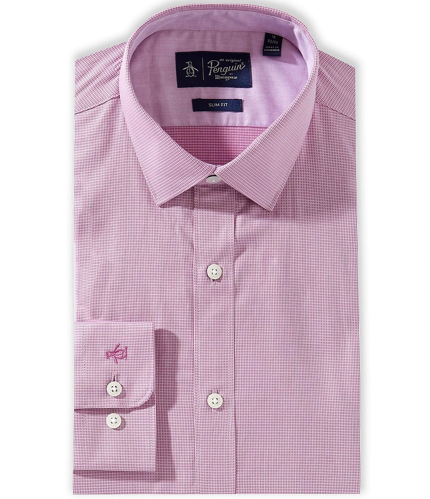 Original Penguin Slim Fit Stretch Spread Collar Aaron Dobby Dress Shirt