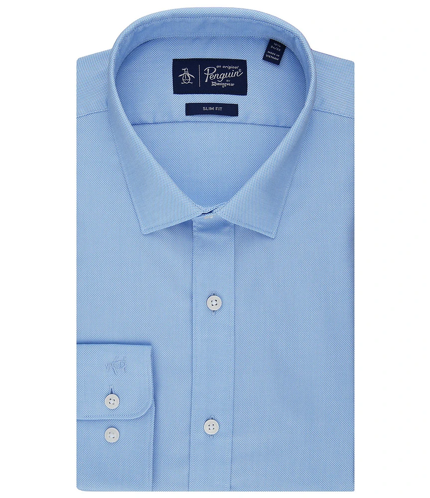 Original Penguin Slim Fit Stretch Spread Collar Royal Oxford Dress Shirt