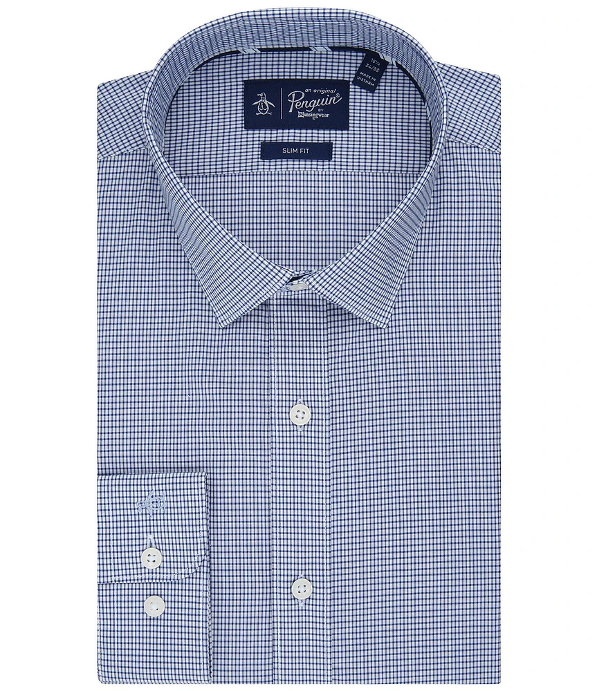 Original Penguin Slim Fit Stretch Spread Collar Micro Check Dress Shirt