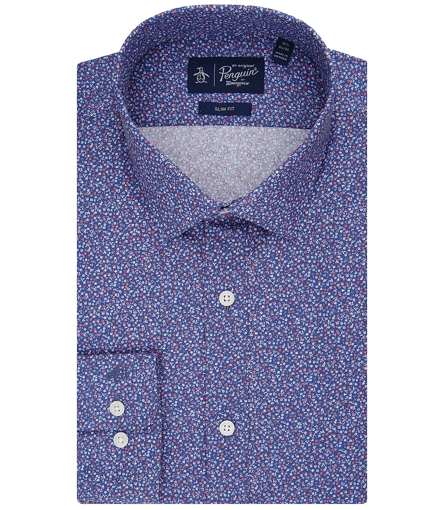 Original Penguin Slim Fit Stretch Spread Collar Micro Floral Dress Shirt