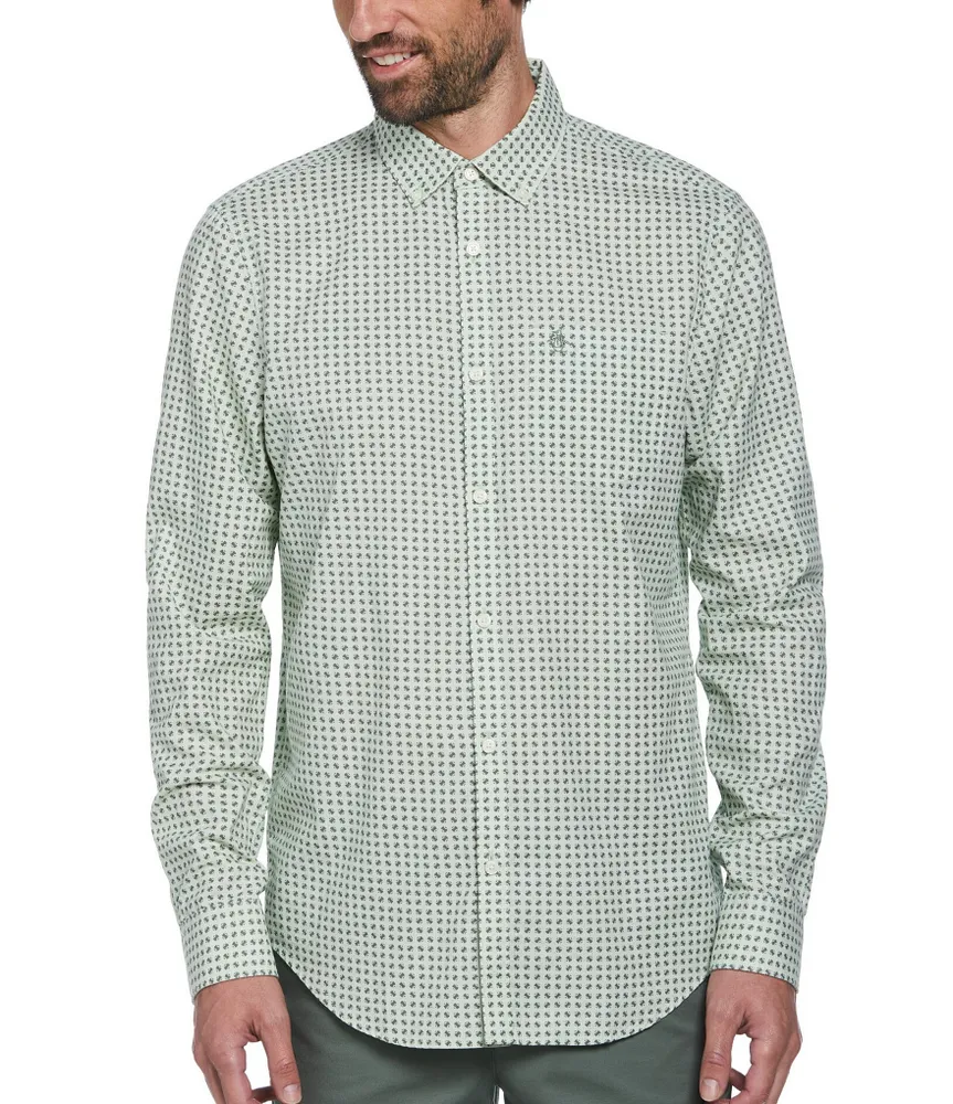 Original Penguin Stretch Oxford Tennis Ball Print Long Sleeve Woven Shirt