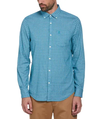 Original Penguin Stretch Textured Dobby Gingham Long Sleeve Woven Shirt