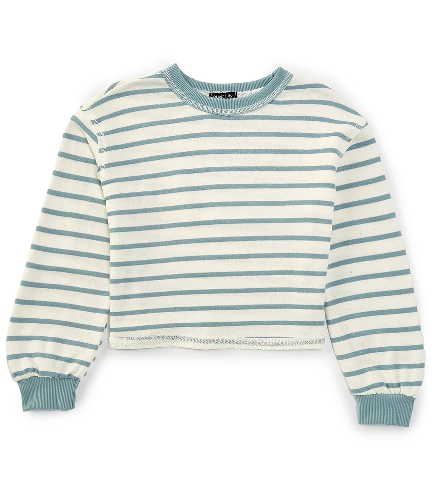 Originality Big Girls 7-16 Long-Sleeve Striped French Terry Cropped Sweatshirt