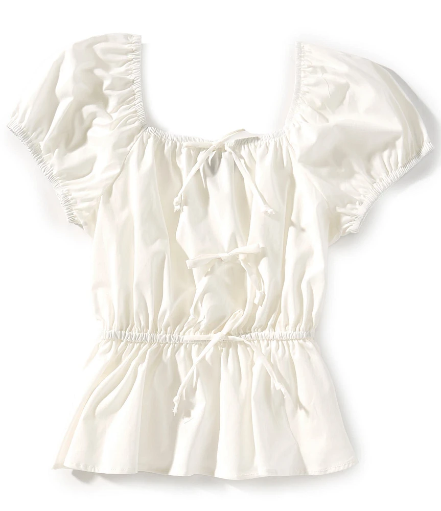 Originality Big Girls 7-16 Puff Sleeve Bow Front Cropped Top