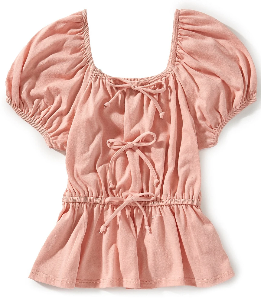 Originality Big Girls 7-16 Puff Sleeve Bow Front Top