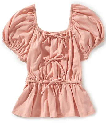 Originality Big Girls 7-16 Puff Sleeve Bow Front Top