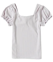 Originality Big Girls 7-16 Short Puff Sleeve Solid Rib Cinch Top