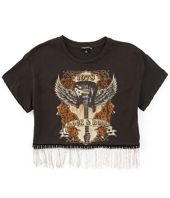 Originality Big Girls 7-16 Short Sleeve 1978 Rock & Roll Fringed-Hem Graphic T-Shirt