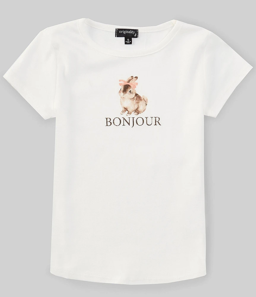 Originality Big Girls 7-16 Short Sleeve Bonjour Baby Bunny Graphic T-Shirt