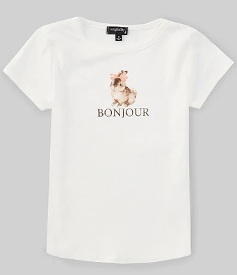 Originality Big Girls 7-16 Short Sleeve Bonjour Baby Bunny Graphic T-Shirt