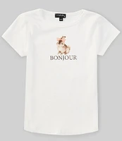 Originality Big Girls 7-16 Short Sleeve Bonjour Baby Bunny Graphic T-Shirt