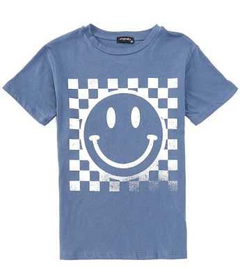 Originality Big Girls 7-16 Short Sleeve Checker Smiley Face Graphic T-Shirt