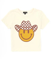 Originality Big Girls 7-16 Short Sleeve Graphic Smiley Check Cowboy Cropped T-Shirt