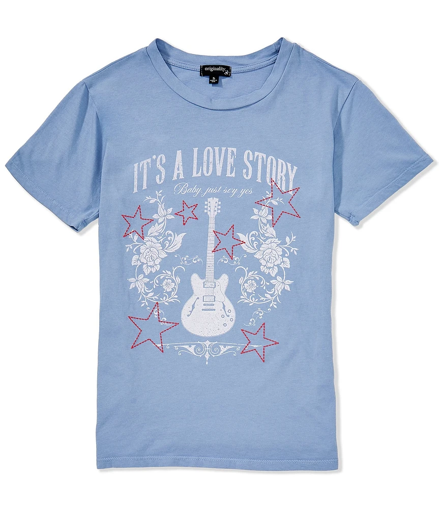 Originality Big Girls 7-16 Short Sleeve It's A Love Story Star Print Graphic Oversized T-Shirt