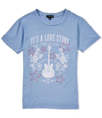 Originality Big Girls 7-16 Short Sleeve It's A Love Story Star Print Graphic Oversized T-Shirt