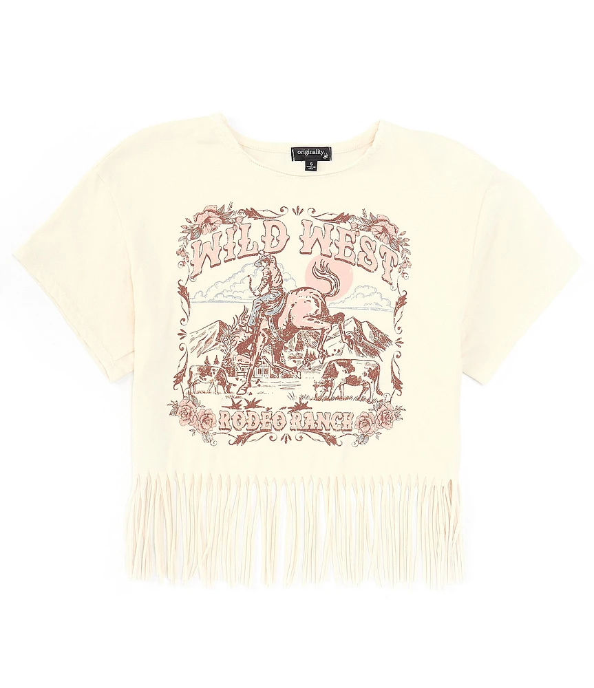 Originality Big Girls 7-16 Short Sleeve Wild West Rodeo Ranch Fringed T-Shirt