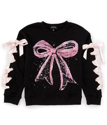 Originality Big Girls 7-16 Splatter-Accented Bow-Screenprint Fleece Sweatshirt