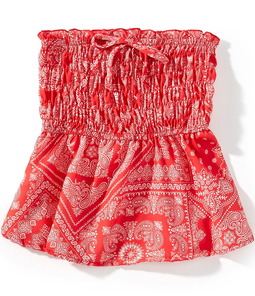 Originality Big Girls Strapless Bandana Printed Tie-Accented Top