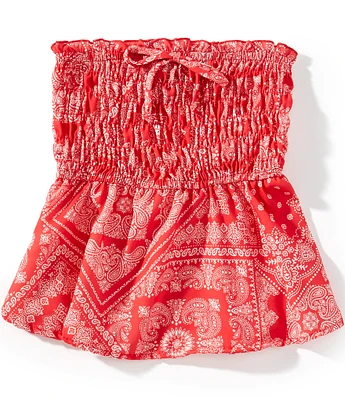 Originality Big Girls Strapless Bandana Printed Tie-Accented Top
