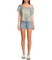 Originality Camo 13 Graphic Off-The-Shoulder Short Sleeve T-Shirt