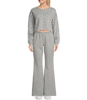 Originality Cropped Balloon Sleeve Floral Print Fleece Sweatshirt