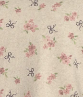 Originality Cropped Balloon Sleeve Floral Print Fleece Sweatshirt