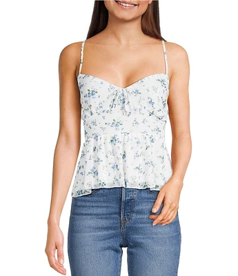 Originality Ditsy Floral Printed Mesh Baby Doll Tank Top