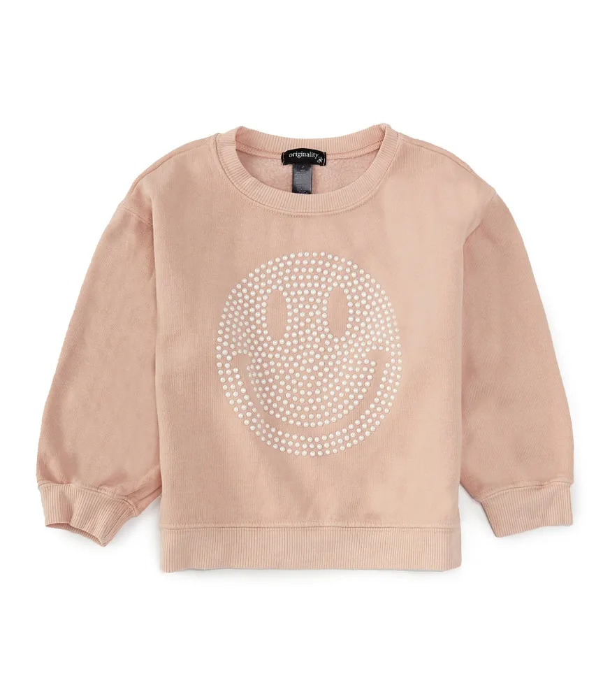 Originality Little Girls 2T-6X Long Sleeve Smiley Pearled Fleece Sweatshirt