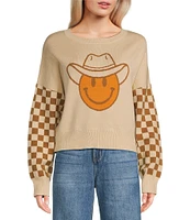 Originality Long Sleeve Cowboy Smiley Sweater